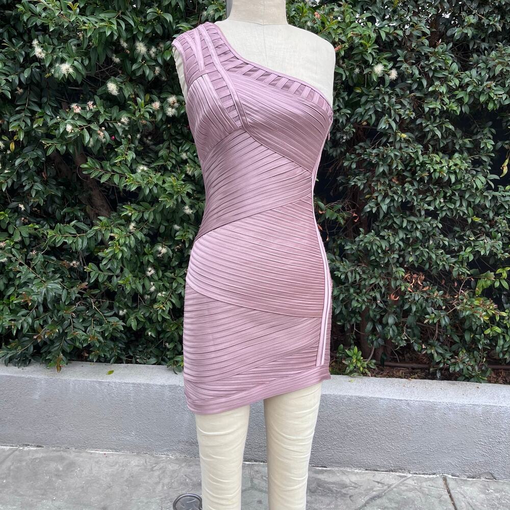BCBGMAXAZRIA Eden One Shoulder Bandage Dress Mauve Rose Pink Size 2 Formal Party
